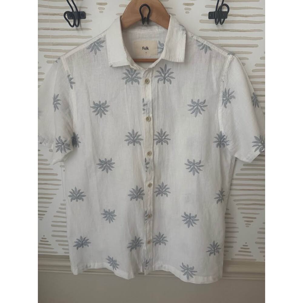 Folk Men’s Small Conway Linen Blend Short Sleeve Shirt